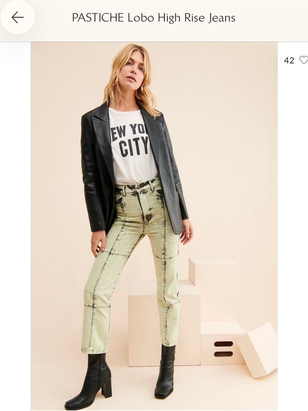 Free People Light Green High Rise Straight Jeans